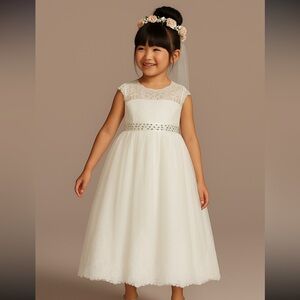 Little girls Elegant White Formal Dress Flower Girl First Communion New Size 4-5